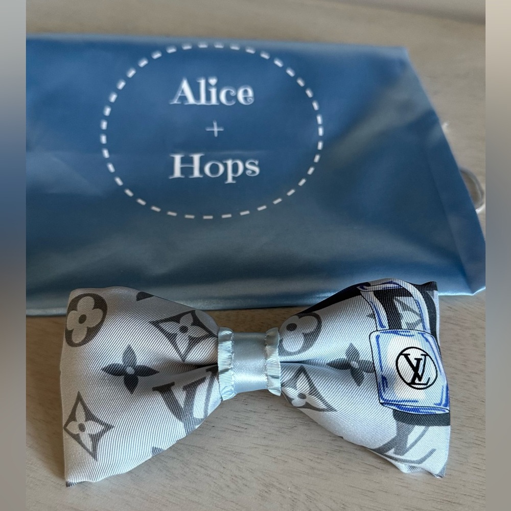 Alice + Hops Megsy Bow Upcycled Louis Vuitton Silk Scarf (one of a kind art) - Picture 2 of 7